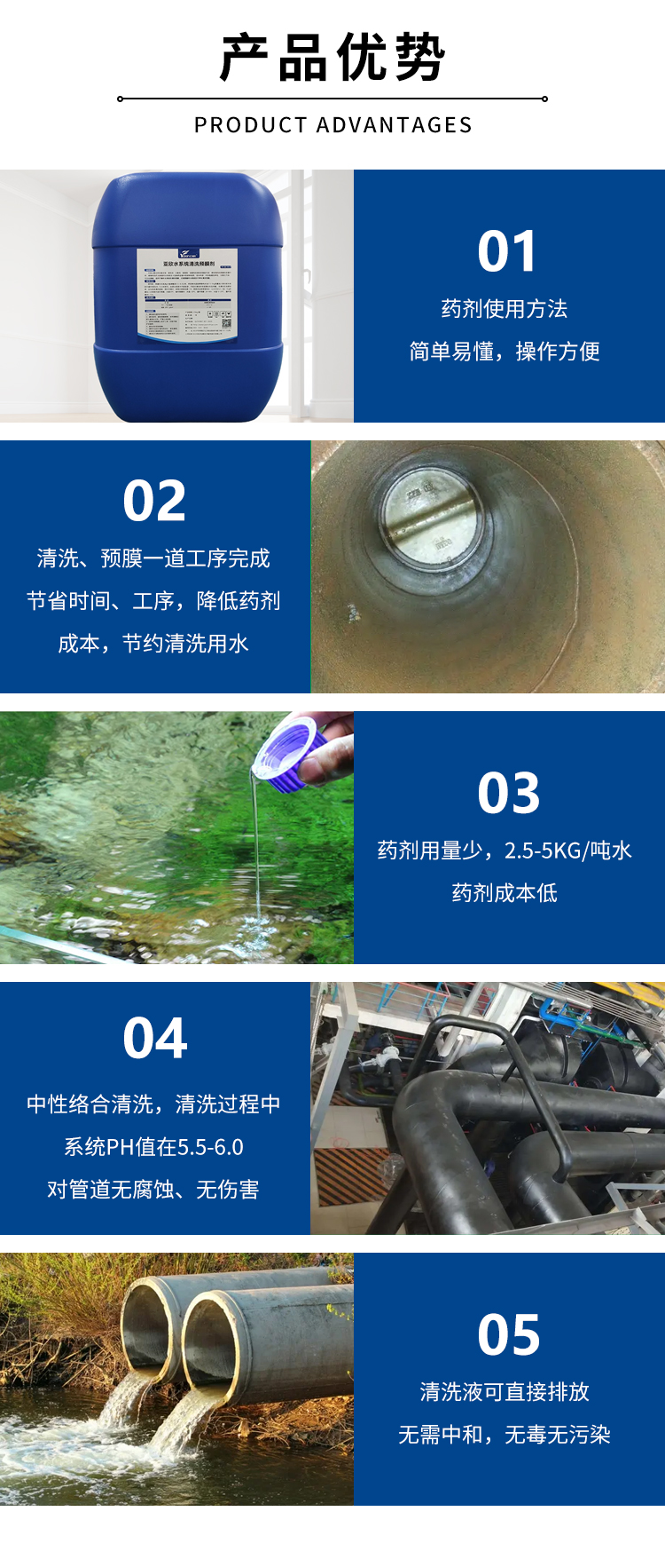 定制水系统洗濯预膜剂冷却预膜管道洗濯工业锅炉水塔金属钢铁镀膜